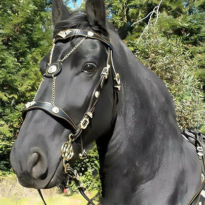 Horse Halters and Lead Ropes PU Leather Halter and Lead Ropes Ergonomic Comfortable Unfettered Halters with Metal Buckle